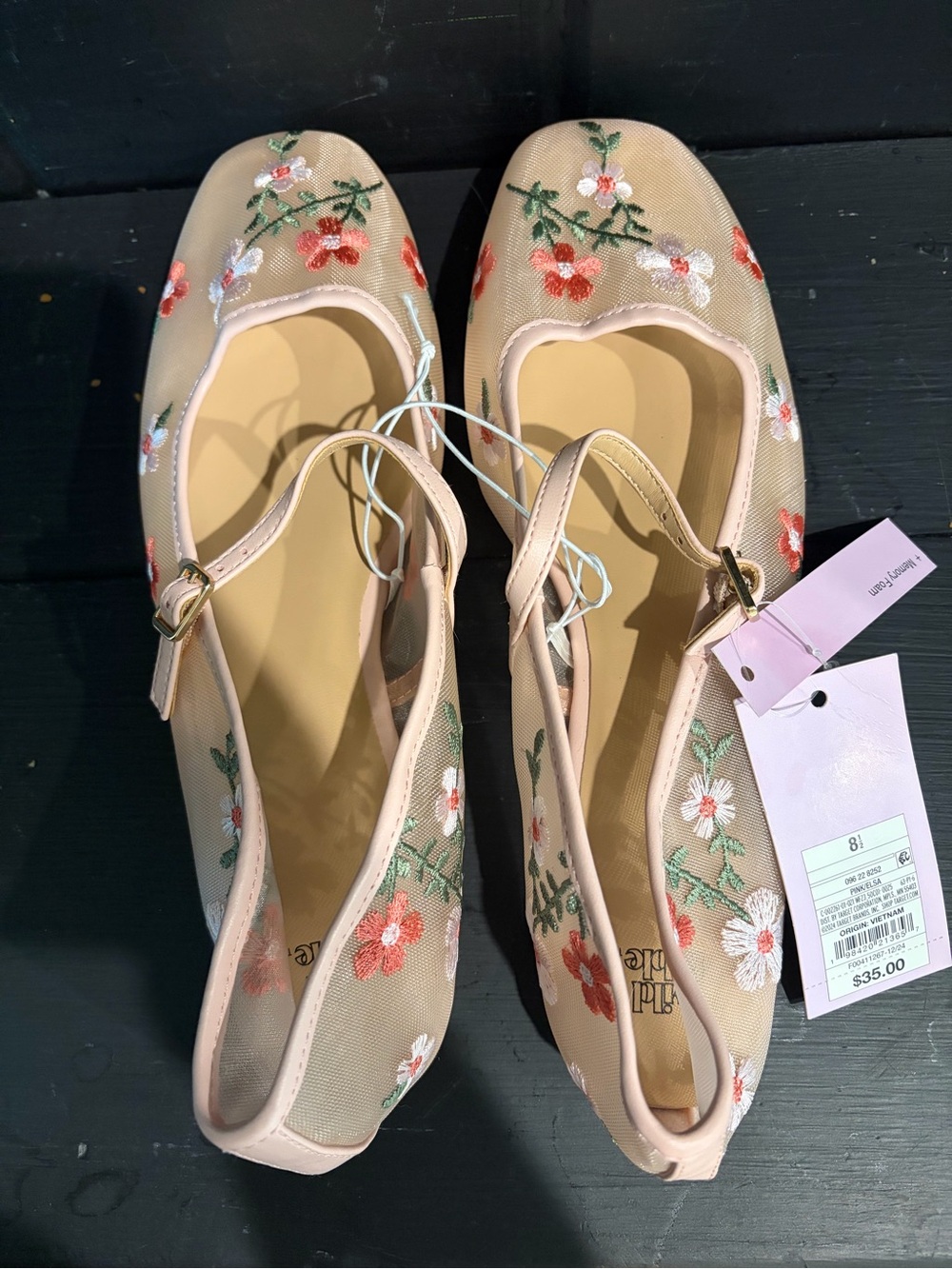 wild fable Blush Floral Embroidered Ballet Flats with Ankle Strap